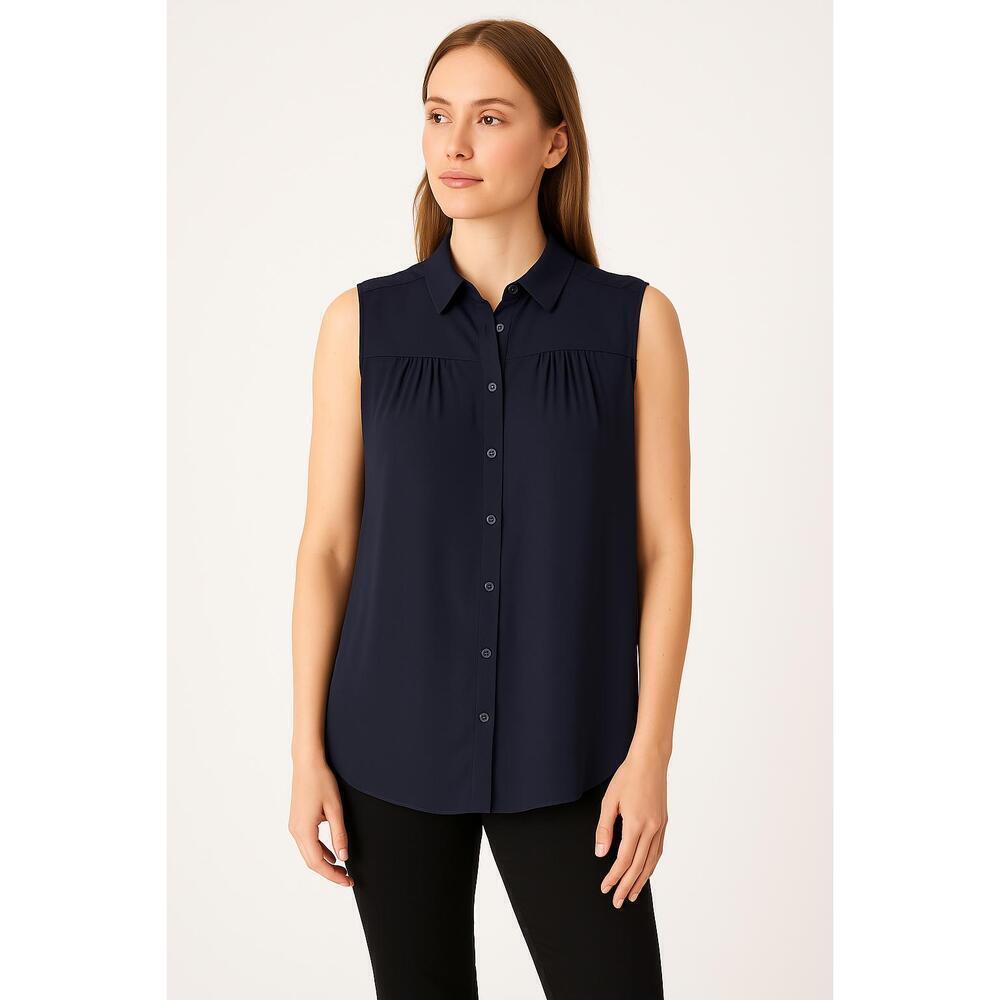Ann Taylor Navy Sleeveless Button Up Blouse Womens Extra Small